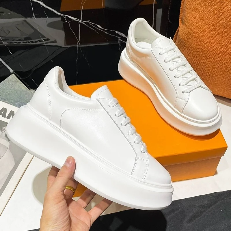 Minimalist Women White Genuine Leather Thick-Sole Sneakers Hidden Heel Lace-Up Casual Shoes Height Increasing Platform Shoes
Minimalist Women White Genuine Leather Thick-Sole Sneakers Hidden Heel Lace-Up Casual Shoes Height Increasing Platform Shoes