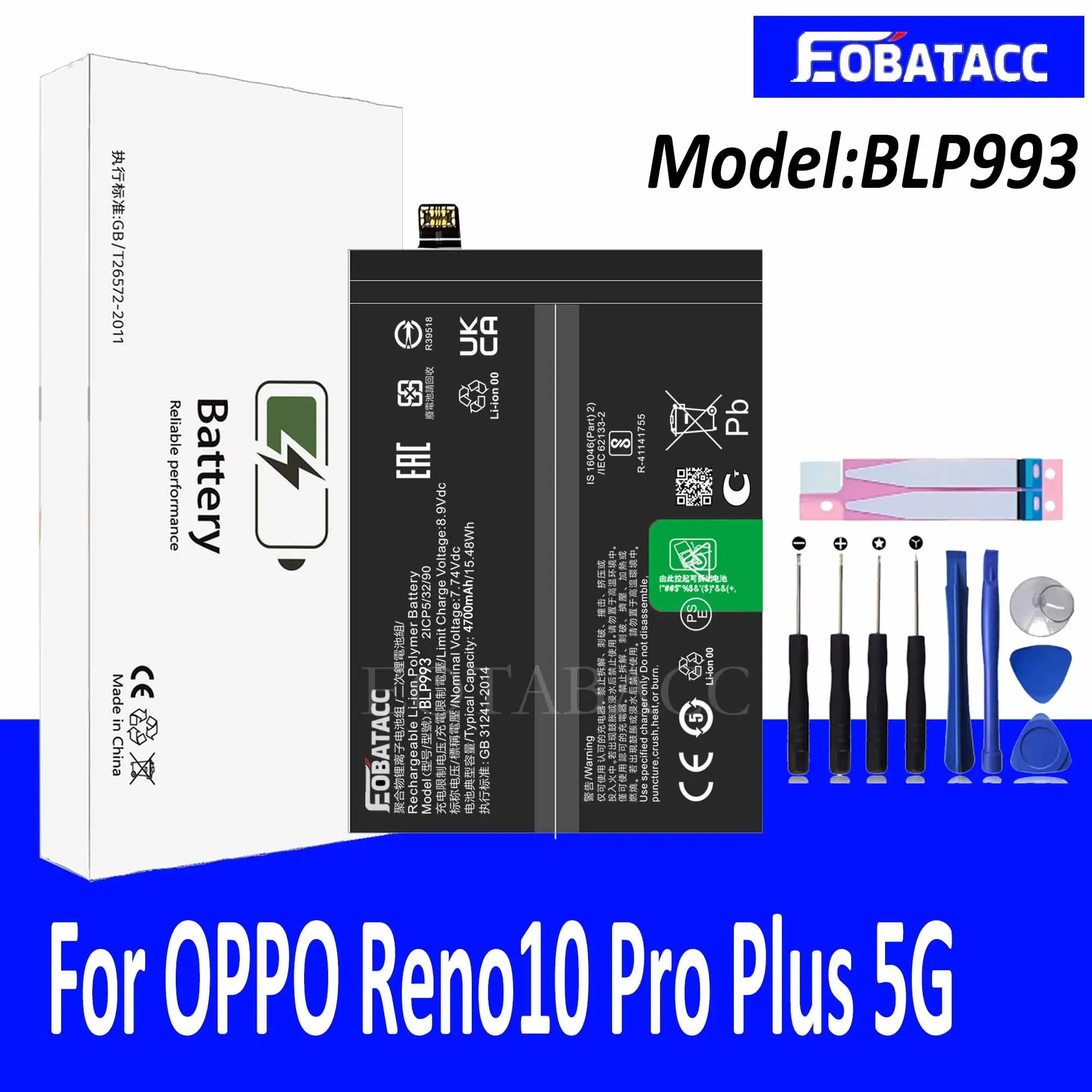 EOTABACC 100% New Original Battery BLP993 For OPPO Reno10 Pro Plus 5G Battery +Tools
EOTABACC 100% New Original Battery BLP993 For OPPO Reno10 Pro Plus 5G Battery +Tools