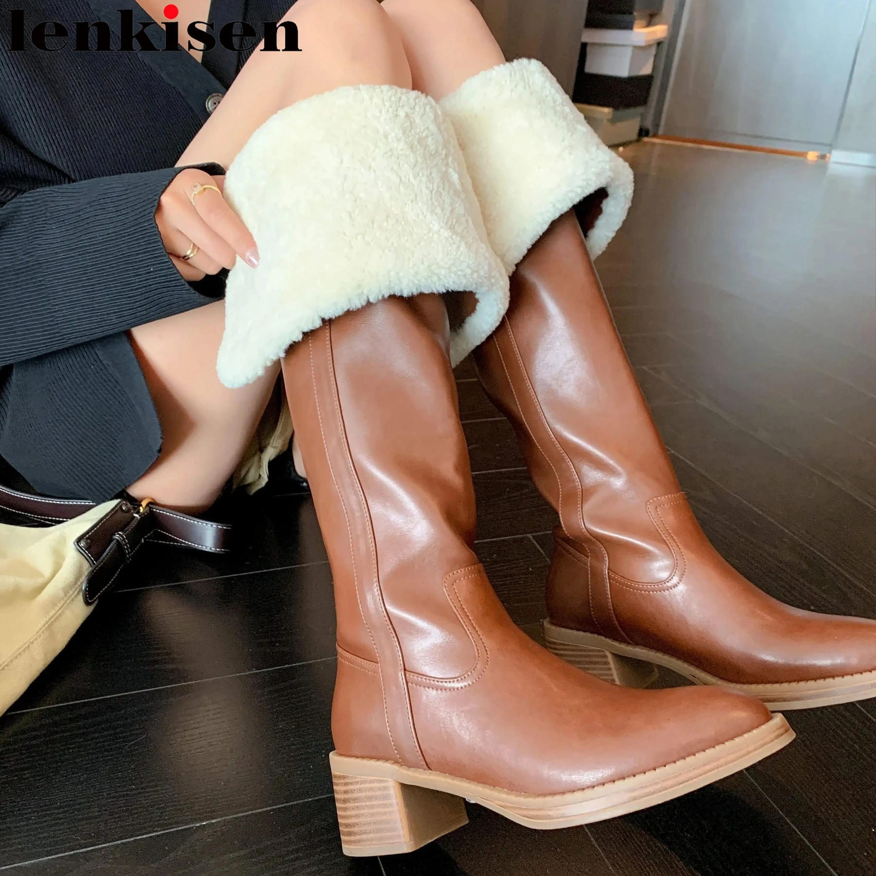 Lenkisen Cow Split Leather Fur High Heel Solid Snow Boots Round Toe Platform Keep Warm Slip On Vintage Brand Over-the-knee Boots
Lenkisen Cow Split Leather Fur High Heel Solid Snow Boots Round Toe Platform Keep Warm Slip On Vintage Brand Over-the-knee Boots