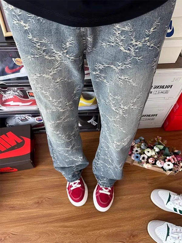 American Retro Waed Denim Pants Men's Straight Leg Jeans Thistle Print Flowering Knit Wide Leg Youth Trendy Cotton Blend
American Retro Waed Denim Pants Men's Straight Leg Jeans Thistle Print Flowering Knit Wide Leg Youth Trendy Cotton Blend