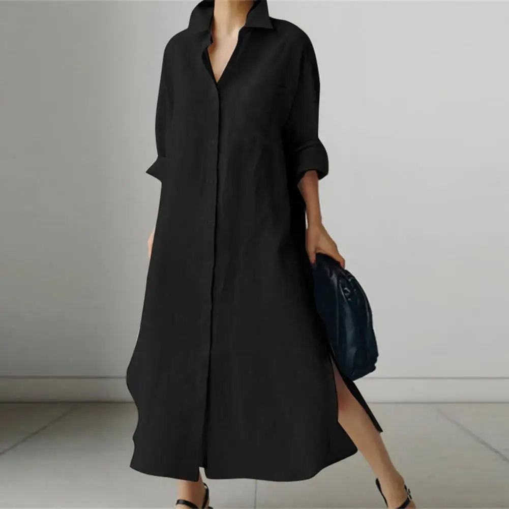 Soft Loose Dress Buttoned Shirt Dress Solid Color Maxi Shirt Dress with Irregular Split Hem Single-breasted Lapel for Women's
Soft Loose Dress Buttoned Shirt Dress Solid Color Maxi Shirt Dress with Irregular Split Hem Single-breasted Lapel for Women's