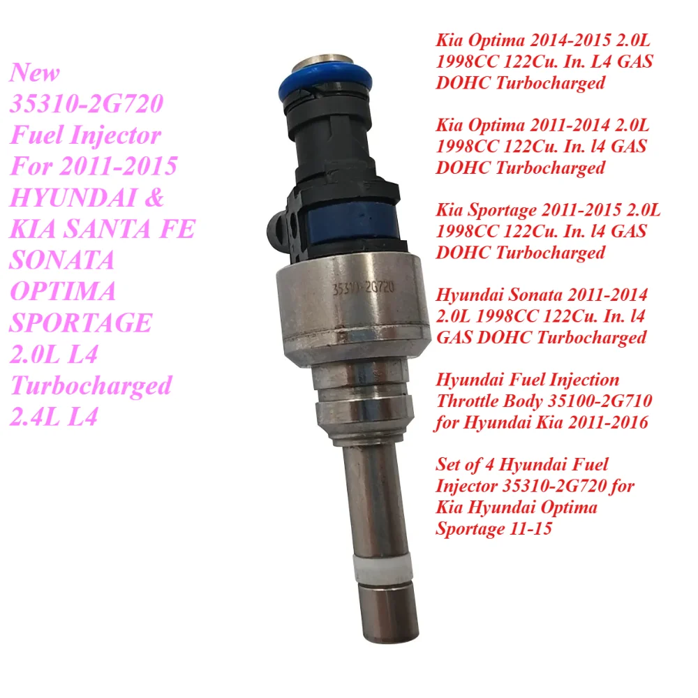 New 35310-2G720 Fuel Injector For 2011-2015 HYUNDAI & KIA SANTA FE SONATA OPTIMA SPORTAGE 2.0L L4 Turbocharged 2.4L L4
New 35310-2G720 Fuel Injector For 2011-2015 HYUNDAI & KIA SANTA FE SONATA OPTIMA SPORTAGE 2.0L L4 Turbocharged 2.4L L4