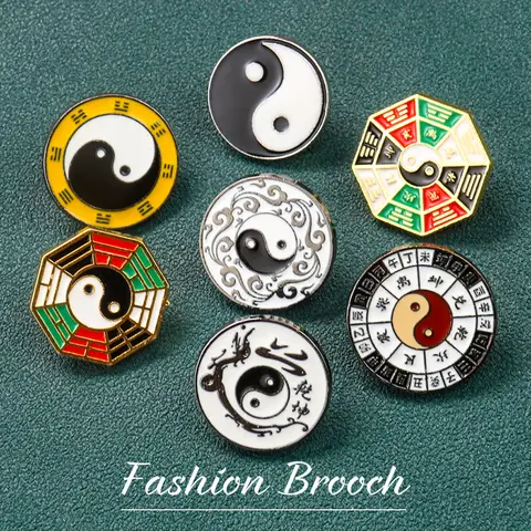 Yinyang Bagua Brooch Chinese Magic Taoism Diagram Tai Chi Pin Tao Cloud Badge Meditation Healing Talisman Amulet Letter Fengshui