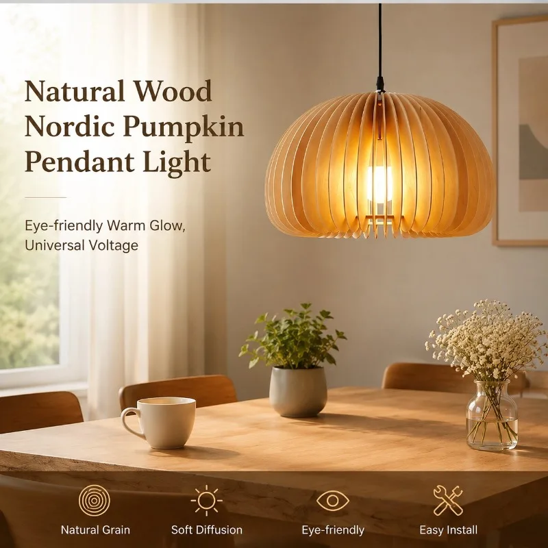 Modern Wooden Pumpkin Pendant Light 18cm 30cm Handmade E27 Hanging Lamp for Dining Room Bedroom Bedside Home Decor
Modern Wooden Pumpkin Pendant Light 18cm 30cm Handmade E27 Hanging Lamp for Dining Room Bedroom Bedside Home Decor