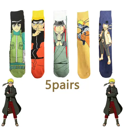 Conjunto de meias de personagem Naruto 1/5 pares - Naruto / Rock Lee / Hinata Anime Merchandise Meias de cano médio
