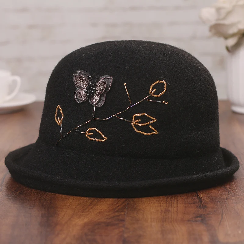 Pure Wool Bucket Hat for Mom Warm Pillbox Winter Sombrero Cap Flower Embroidery Senior Women Spring Hat Cap Mother Bithday Gift
Pure Wool Bucket Hat for Mom Warm Pillbox Winter Sombrero Cap Flower Embroidery Senior Women Spring Hat Cap Mother Bithday Gift