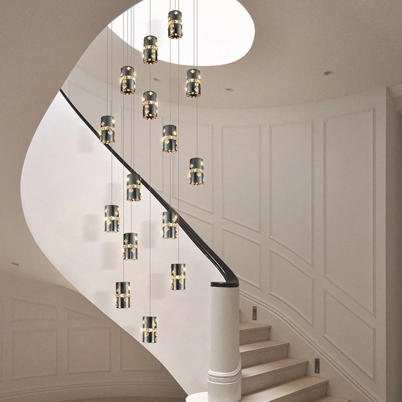 American style Black Shiny star diamonds Crystal LED chandelier lustre Linear Ceiling Height adjustable Rotating staircase light 
American style Black Shiny star diamonds Crystal LED chandelier lustre Linear Ceiling Height adjustable Rotating staircase light