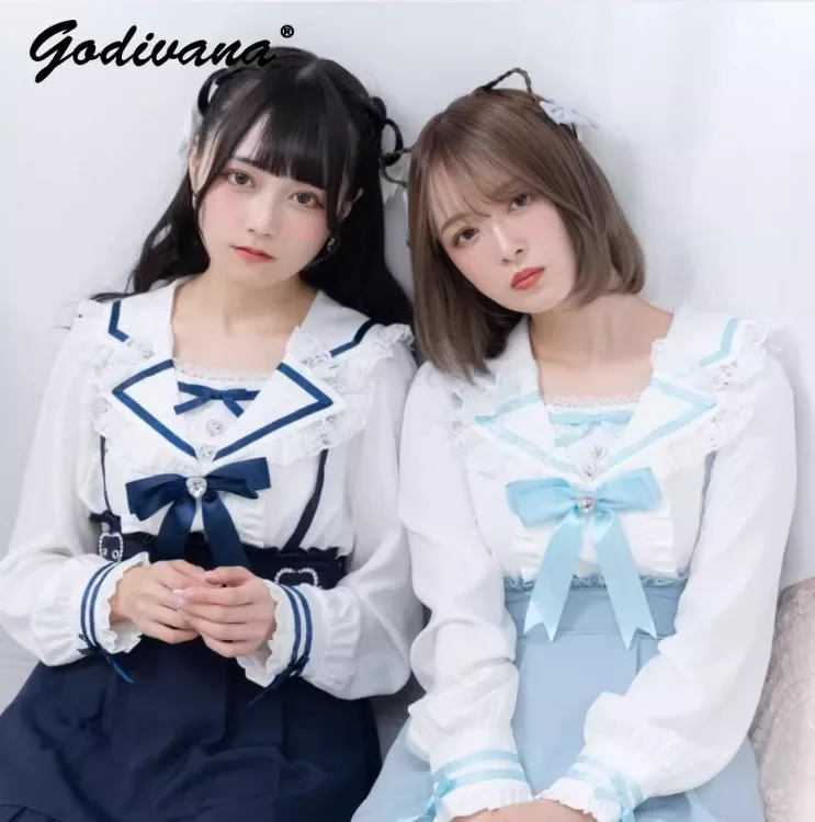 Lolita Shirt for Women Autumn Winter Clothes Japanese Sweet Bow Lace Edge Sailor Collar Student Girl Long Sleeve Blouse Top
Lolita Shirt for Women Autumn Winter Clothes Japanese Sweet Bow Lace Edge Sailor Collar Student Girl Long Sleeve Blouse Top