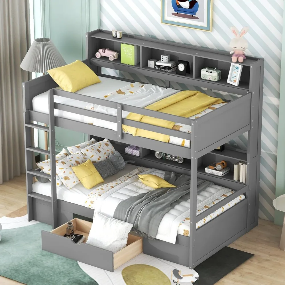 Bunk Bed, with Built-in Shelves Beside Both Upper & Down Beds,Multi Storage Bunk Beds with Drawer,Wood Twin Bunks Beds
Bunk Bed, with Built-in Shelves Beside Both Upper & Down Beds,Multi Storage Bunk Beds with Drawer,Wood Twin Bunks Beds