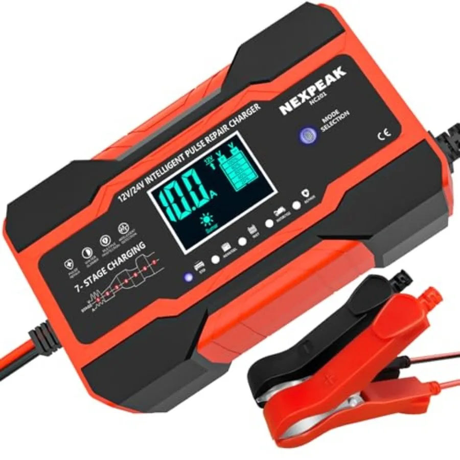 NC201 10-Amp Battery Charger Smart Trickle Charger 12V 24V Car Battery Charger Fully Automatic Maintainer Desulfator w/Temp Com
NC201 10-Amp Battery Charger Smart Trickle Charger 12V 24V Car Battery Charger Fully Automatic Maintainer Desulfator w/Temp Com