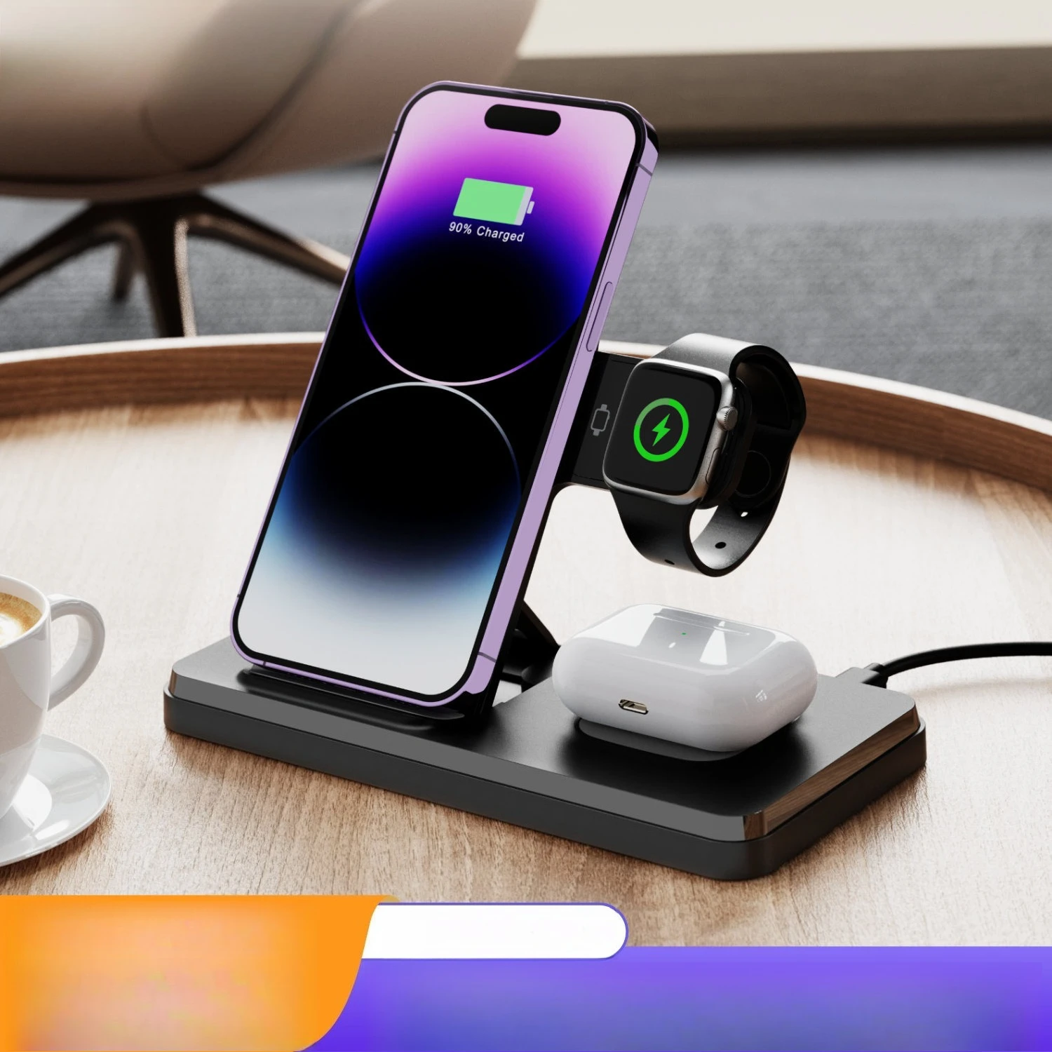 Folding Three-in-one Wireless Charging Supports 15W Fast Charging Mobile Phone Holder Folding Wireless Charger
Folding Three-in-one Wireless Charging Supports 15W Fast Charging Mobile Phone Holder Folding Wireless Charger