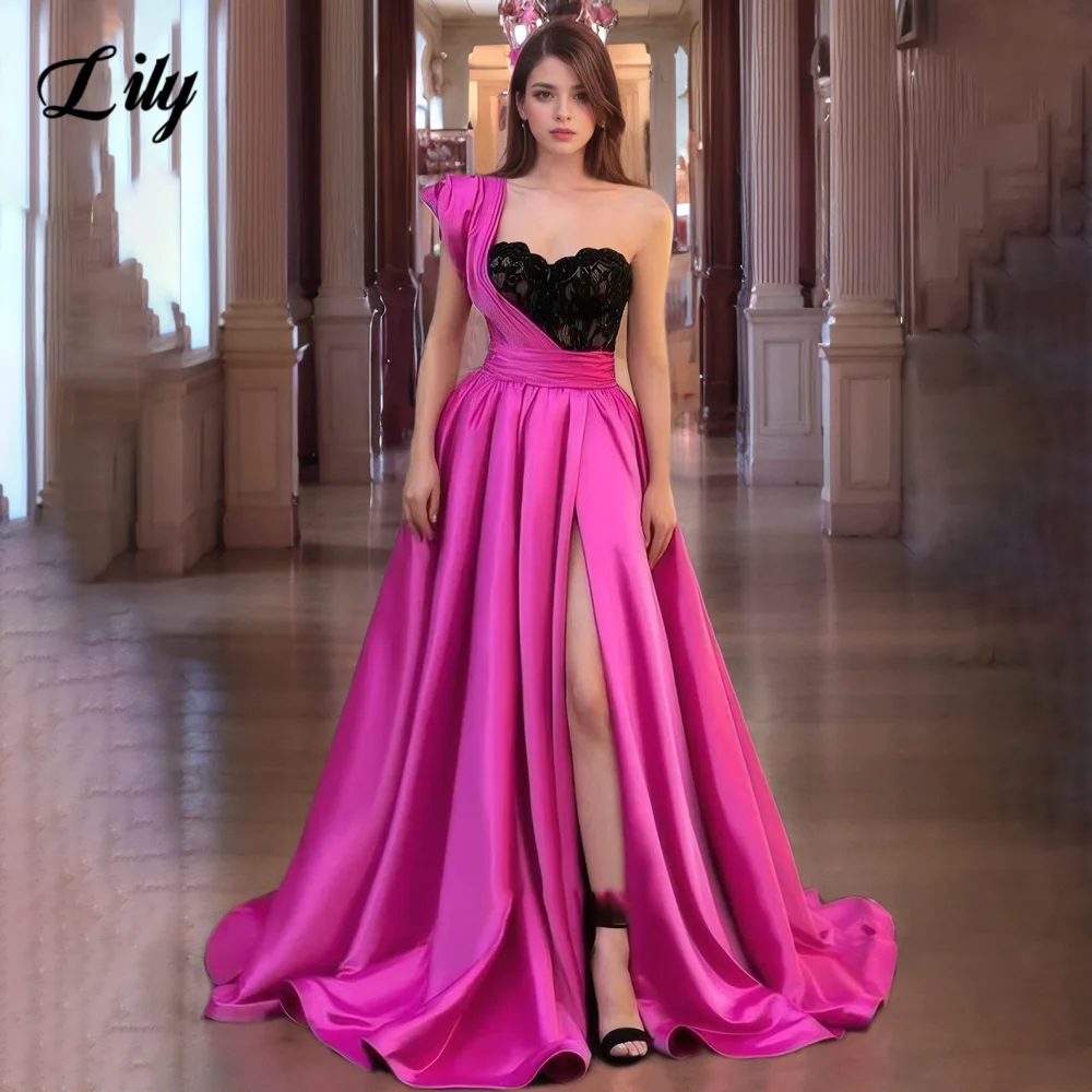Lily Fuchsia Elegant Prom Gown Black Sweetheart One Shoulder Party Dress Satin Side High Split Formal Gown for Woman Customized
Lily Fuchsia Elegant Prom Gown Black Sweetheart One Shoulder Party Dress Satin Side High Split Formal Gown for Woman Customized