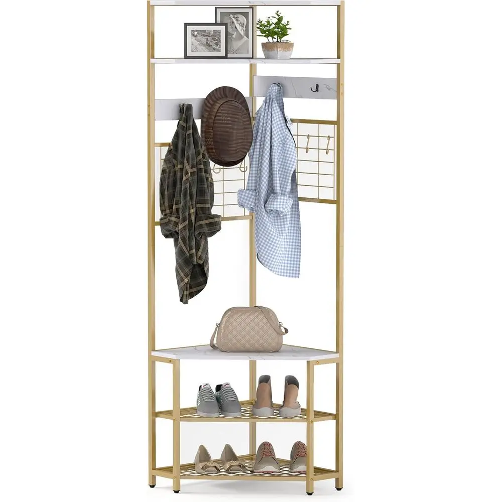 73 Tall White & Gold Entryway Coat Rack with Shoe Storage Bench and 12 Hooks
73 Tall White & Gold Entryway Coat Rack with Shoe Storage Bench and 12 Hooks