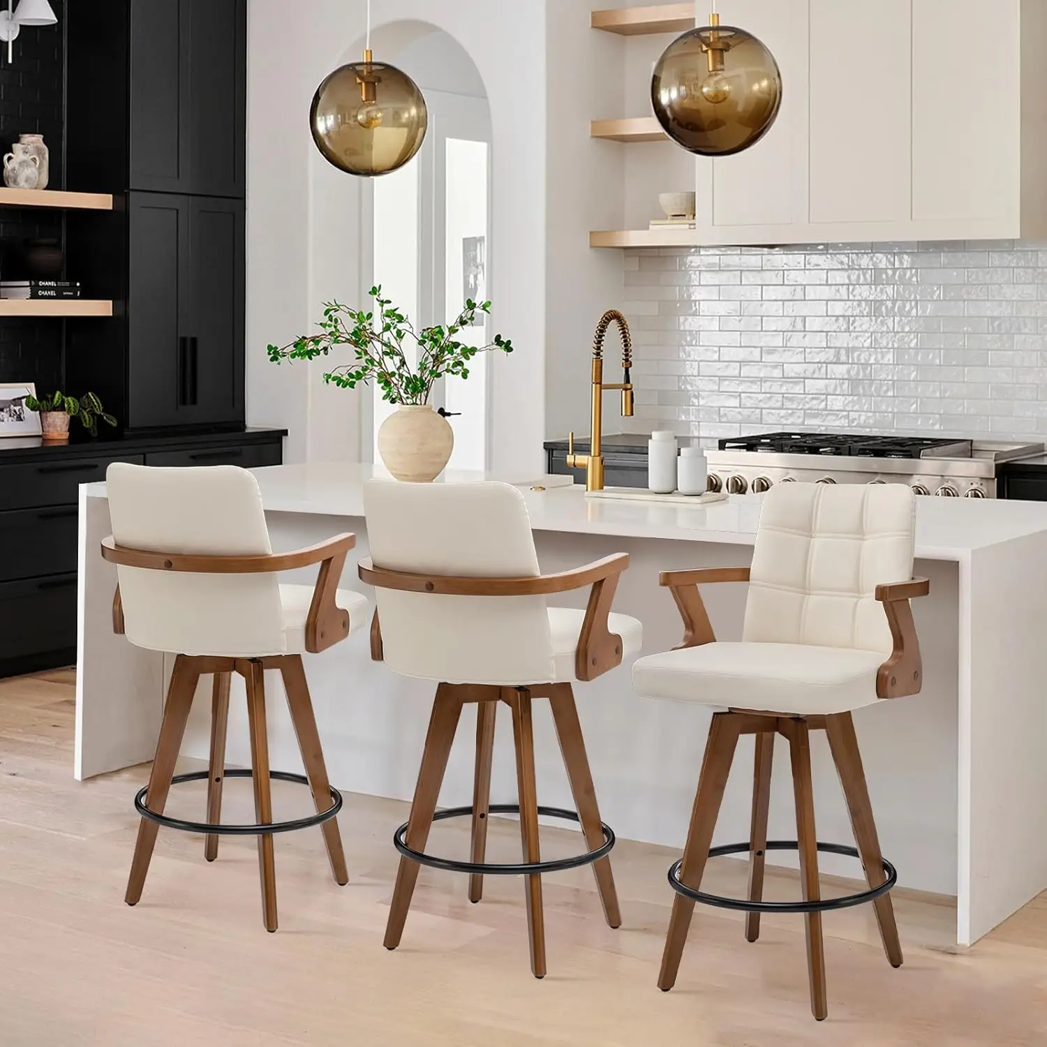 30" Bar Stool Leather Upholstered Swivel with Back & Arms Modern Beige Kitchen Island Set of 3, Customized
30" Bar Stool Leather Upholstered Swivel with Back & Arms Modern Beige Kitchen Island Set of 3, Customized
