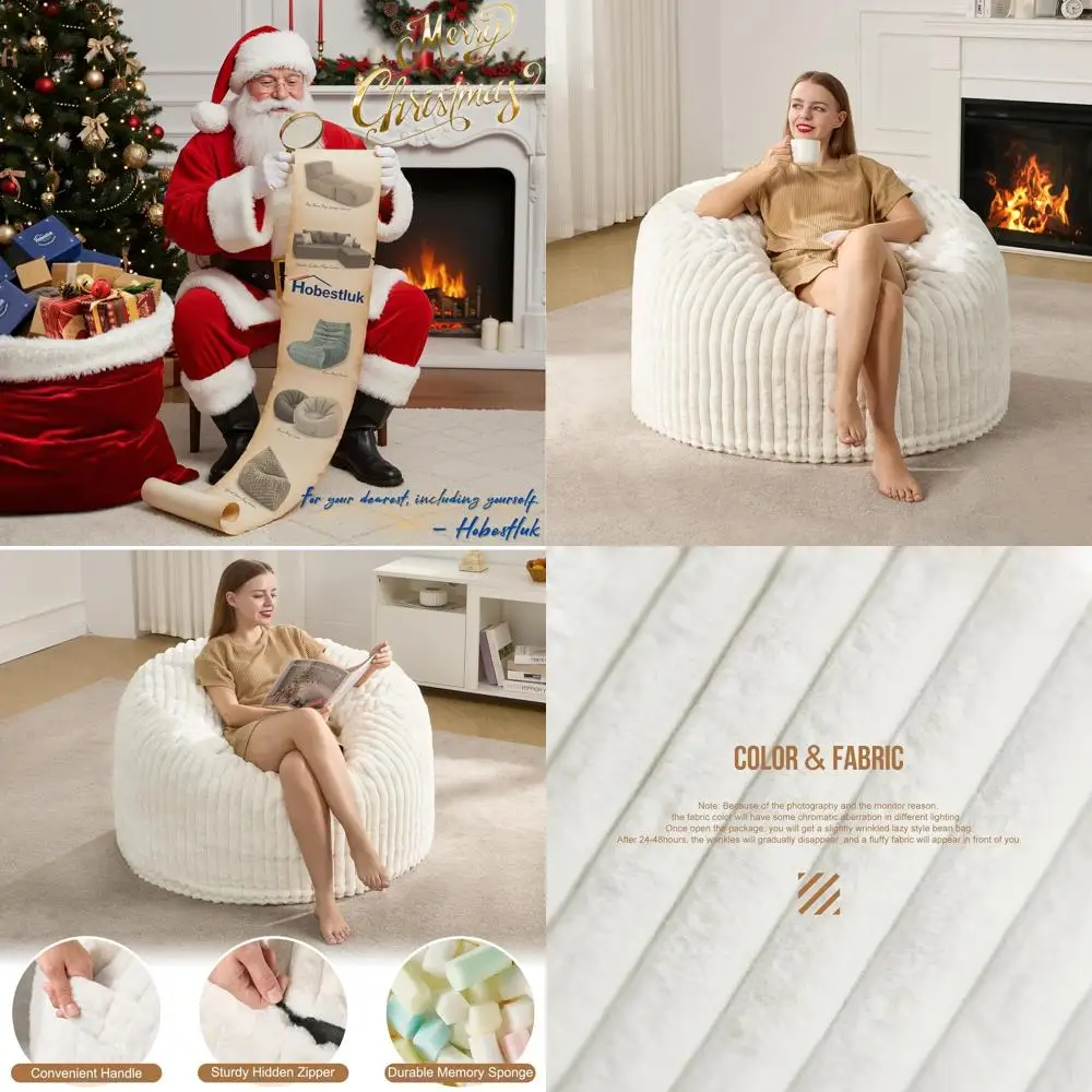 Adults' Large Striped Plush Bean Bag Chair, 36 x 36 x 22 - Ideal for Living Room, Bedroom, Dorm, Office, White
Adults' Large Striped Plush Bean Bag Chair, 36 x 36 x 22 - Ideal for Living Room, Bedroom, Dorm, Office, White