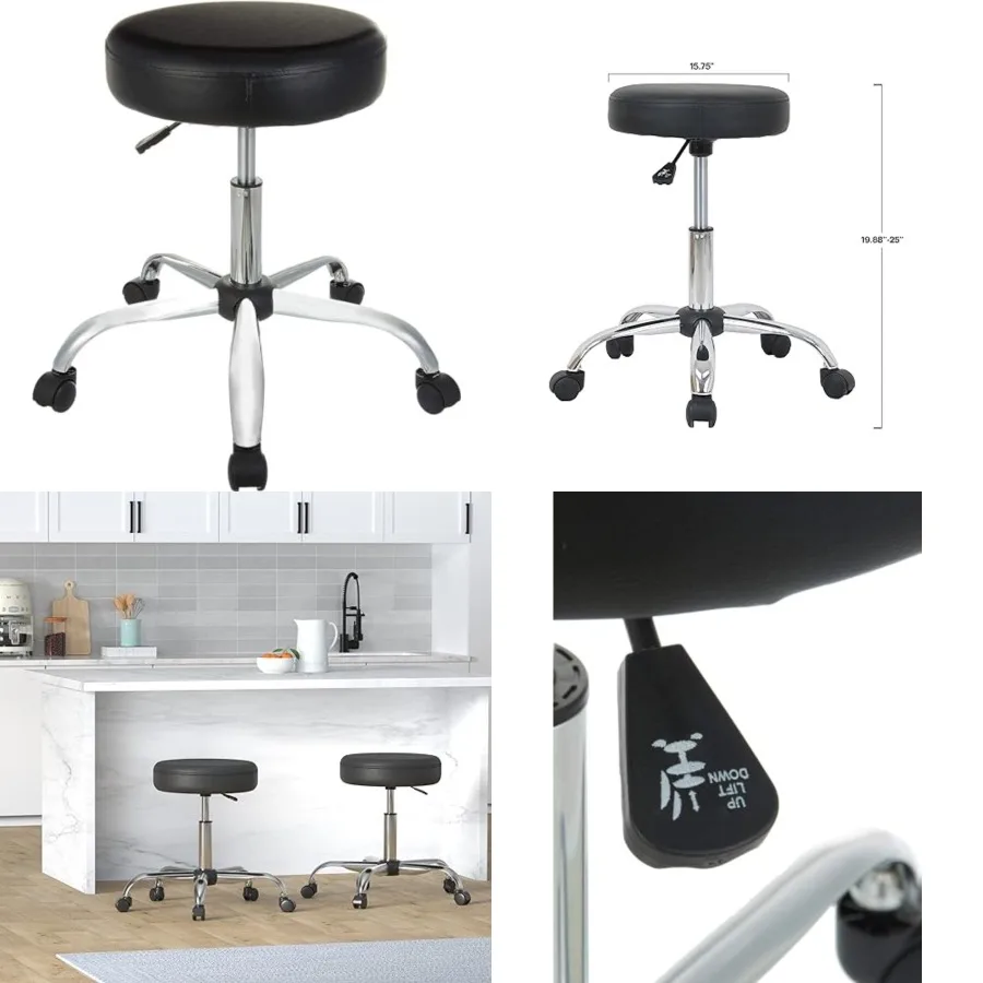 Drafting Spa Bar Stool with Wheels, Height Adjustable Swivel Seat, Easy to Move, Black, 22.05" x 22.83" x 19.88"
Drafting Spa Bar Stool with Wheels, Height Adjustable Swivel Seat, Easy to Move, Black, 22.05" x 22.83" x 19.88"