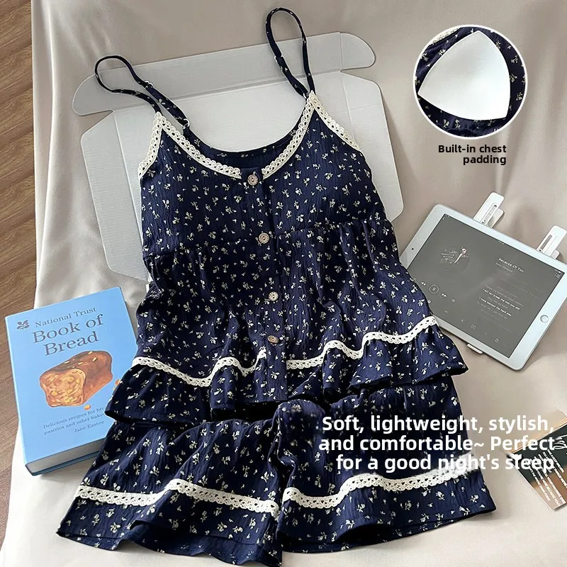 Summer Cloud Cotton Women's Nightgown Set with Chest Pad Floral Print Sexy Silk Home Clothes Short Sleeve Drawstring Waist
Summer Cloud Cotton Women's Nightgown Set with Chest Pad Floral Print Sexy Silk Home Clothes Short Sleeve Drawstring Waist