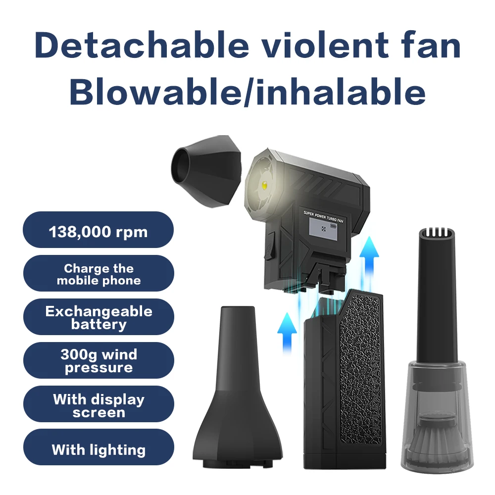 138000RPM Blower Violent Fan Brushless Mini Turbo Jet Fan Replaceable Battery Air Blower Portable Electric Vacuum Cleaner Tool
138000RPM Blower Violent Fan Brushless Mini Turbo Jet Fan Replaceable Battery Air Blower Portable Electric Vacuum Cleaner Tool