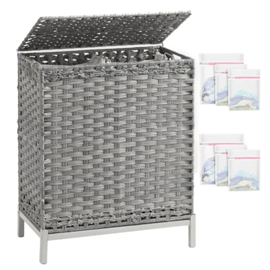 Laundry Hamper with Lid, Handwoven Rattan Wicker aundry Basket, 2 Removable Liner Bags Metal Heightened Feet, 6 Mesh Bags, 2 Se
Laundry Hamper with Lid, Handwoven Rattan Wicker aundry Basket, 2 Removable Liner Bags Metal Heightened Feet, 6 Mesh Bags, 2 Se