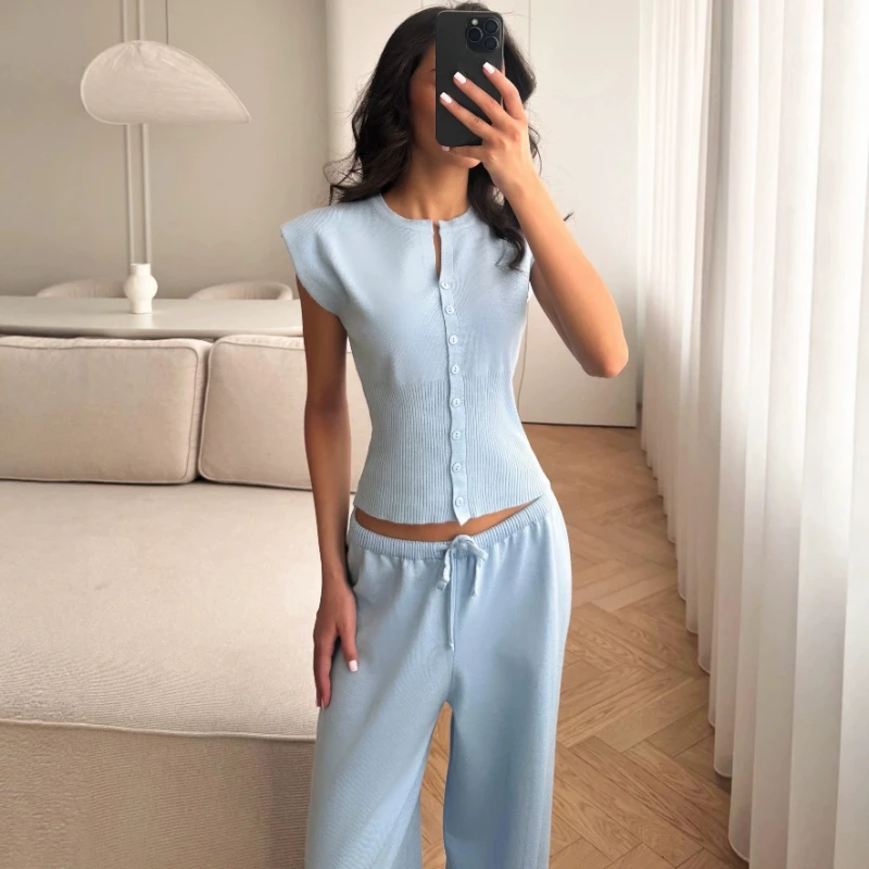 Tsiisd Casual Knitting Trousers Sets Women Sleeveless Cardigan Top Drawstring Pants Sets Elegant Commute Female Daily Outfits
Tsiisd Casual Knitting Trousers Sets Women Sleeveless Cardigan Top Drawstring Pants Sets Elegant Commute Female Daily Outfits