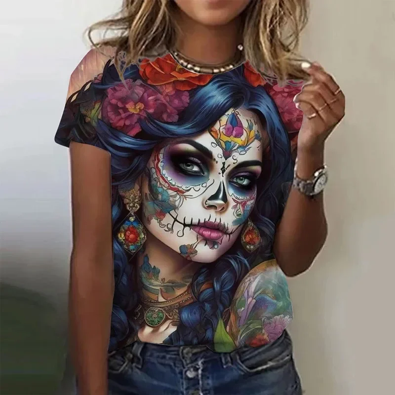 Women's T-shirt for Girls Summer Short Sleeve Casual Fashion Sexy Girls Clothes Horror Undead Skull Pattern Oversized T-shirts
Women's T-shirt for Girls Summer Short Sleeve Casual Fashion Sexy Girls Clothes Horror Undead Skull Pattern Oversized T-shirts