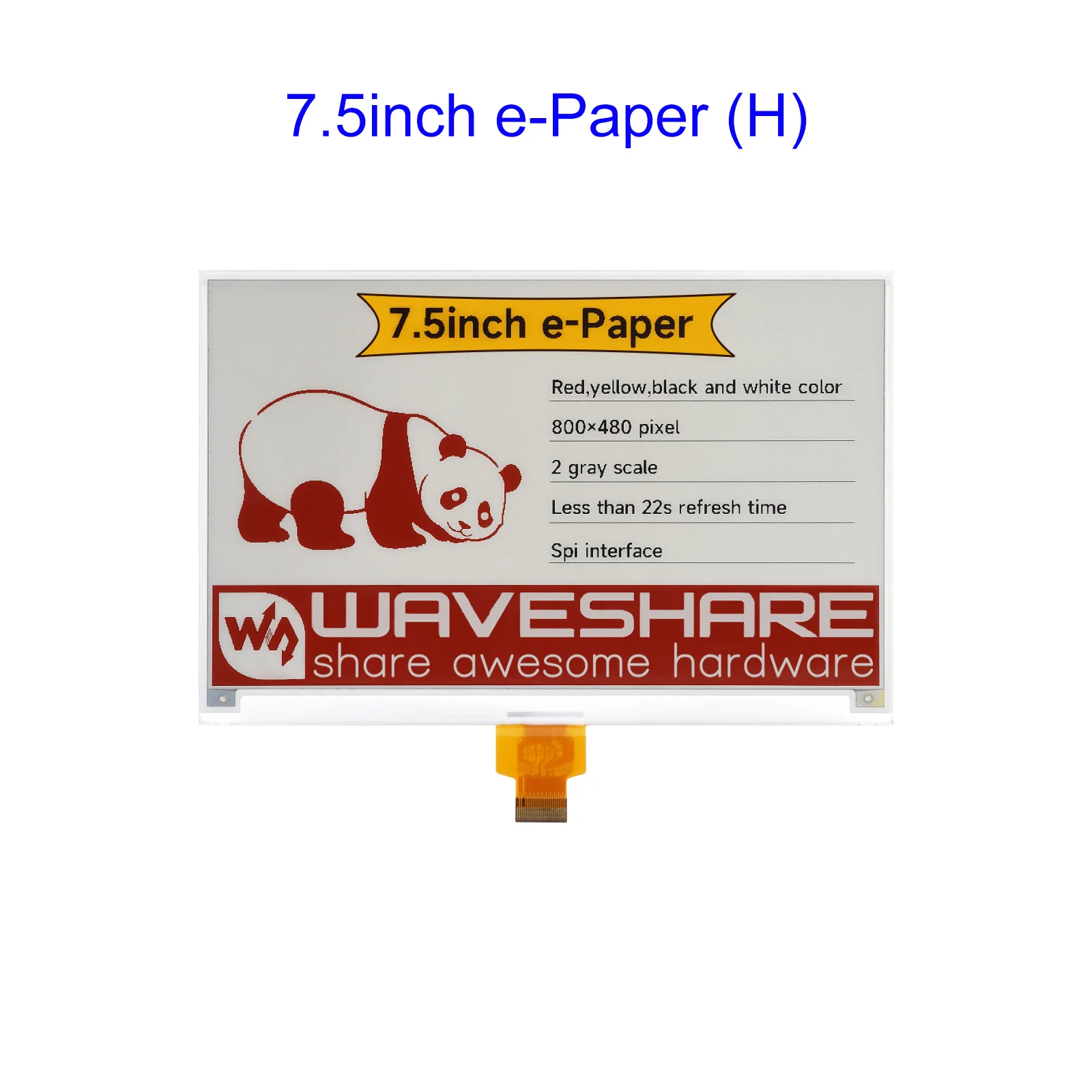 7.5 inch Electronic e-Paper E-ink Display Screen Module 800x480, Red/Yellow/Black/White, SPI Interface,Low power consumption
7.5 inch Electronic e-Paper E-ink Display Screen Module 800x480, Red/Yellow/Black/White, SPI Interface,Low power consumption