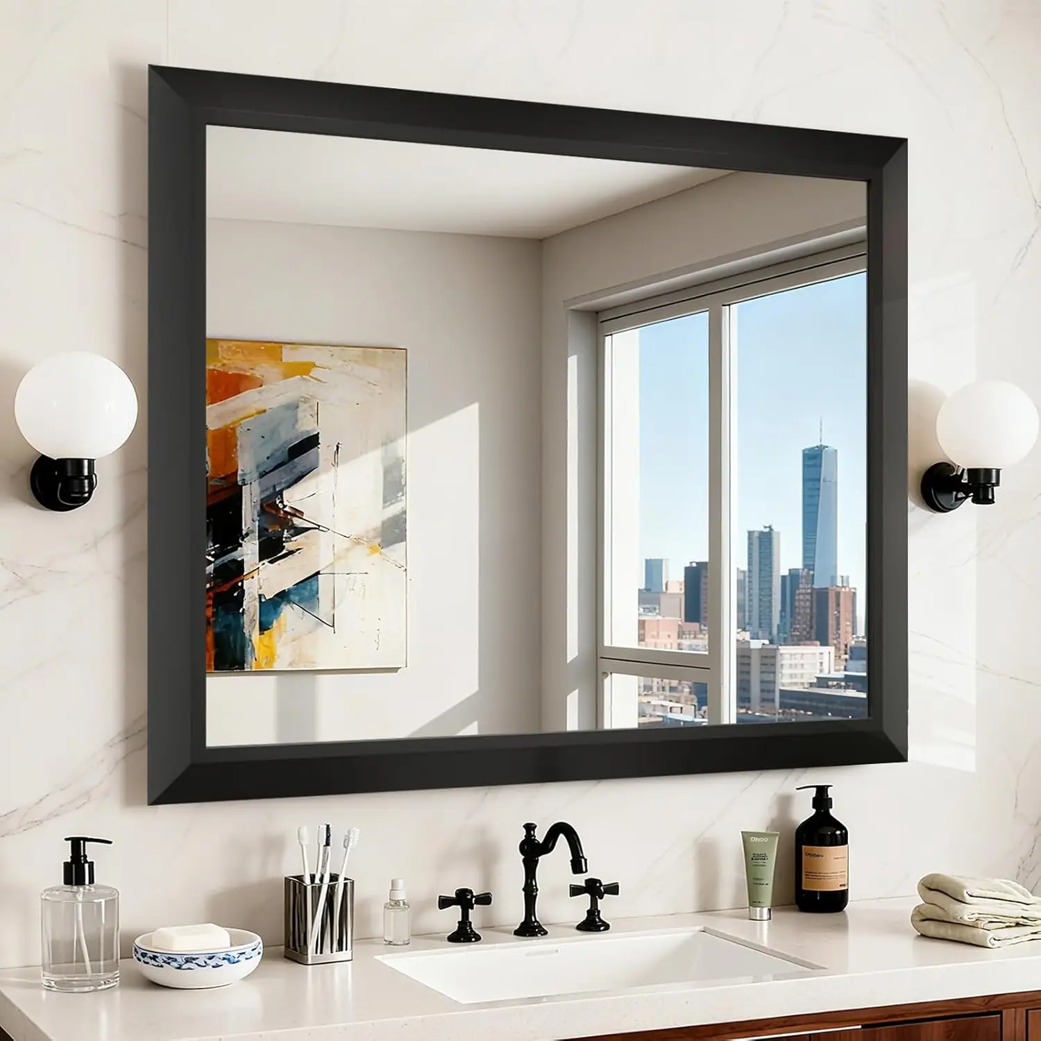 Матовое черное зеркало для ванной комнаты, 40x36 дюймов, металлический каркас, антикоррозийное, настенное, горизонтально или вертикально
Матовое черное зеркало для ванной комнаты, 40x36 дюймов, металлический каркас, антикоррозийное, настенное, горизонтально или вертикально