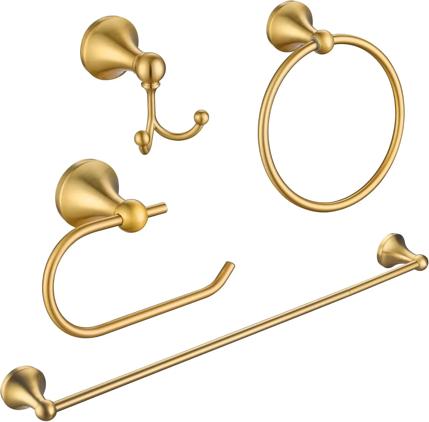 4 Pcs Brushed Brass Gold Bathroom Hardware Set - 23.6' Wall Mounted Towel Bar, Hook, TP Holder, Hand Towel Holder
4 Pcs Brushed Brass Gold Bathroom Hardware Set - 23.6' Wall Mounted Towel Bar, Hook, TP Holder, Hand Towel Holder