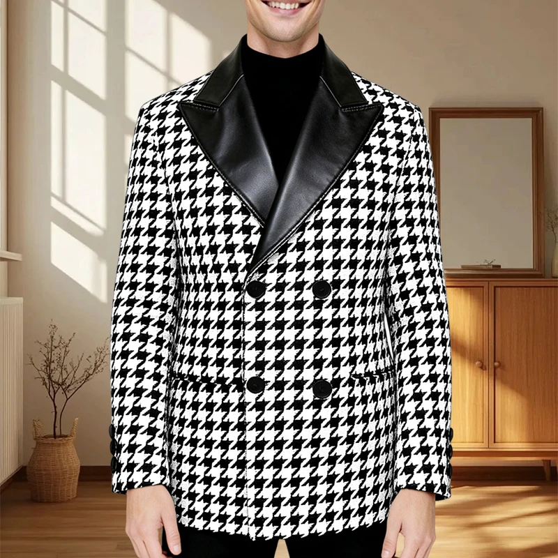 Black Men's Suit Jacket Houndstooth Peak Lapel Double Breasted Business Regular Fit Blazer Man plus size custom suit Coat
Black Men's Suit Jacket Houndstooth Peak Lapel Double Breasted Business Regular Fit Blazer Man plus size custom suit Coat