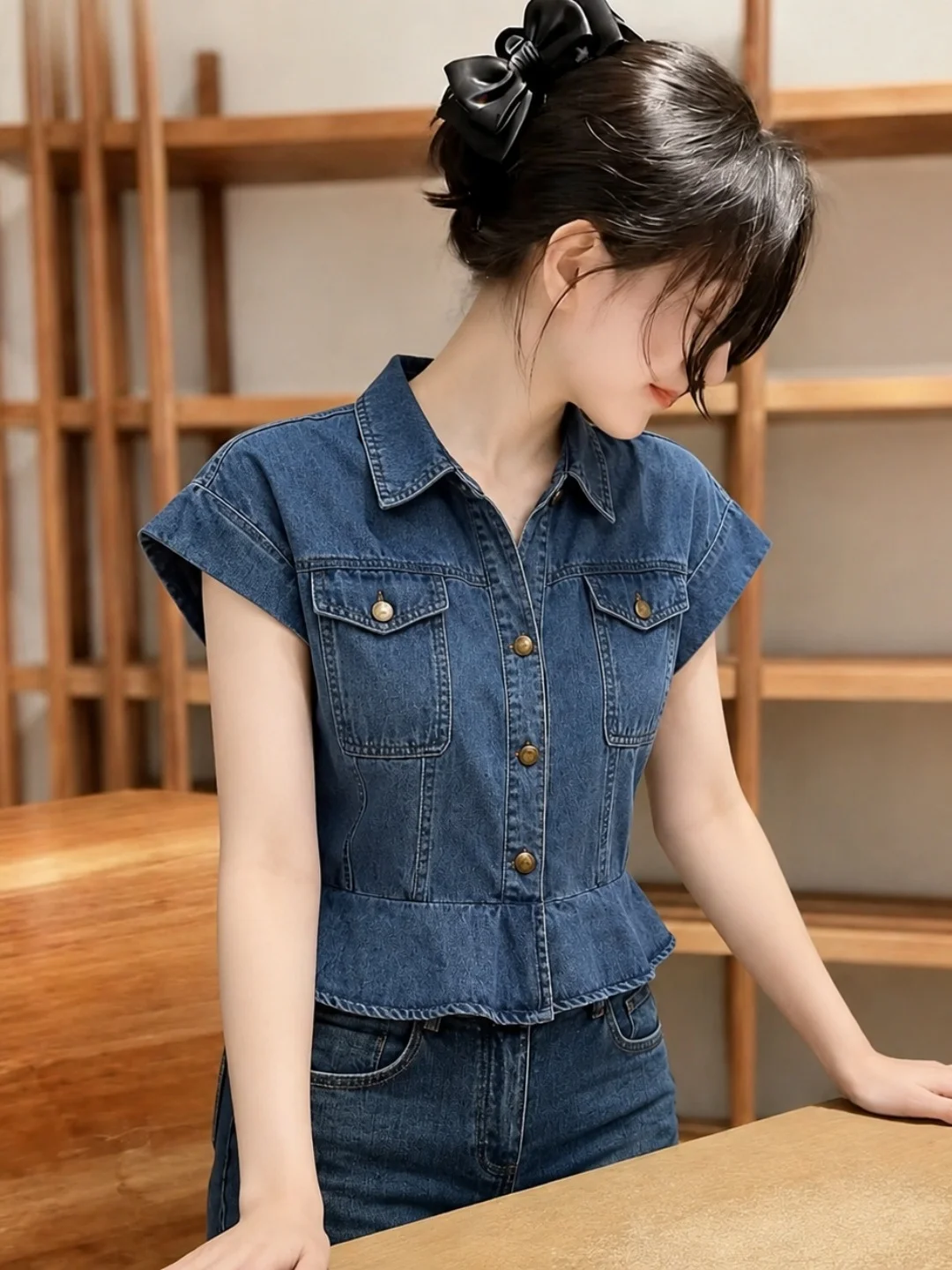 Elegant French Style Women's Short Sleeve Denim Shirt Stand Collar Slim Fit Soft Versatile Summer Top for Young Women
Elegant French Style Women's Short Sleeve Denim Shirt Stand Collar Slim Fit Soft Versatile Summer Top for Young Women