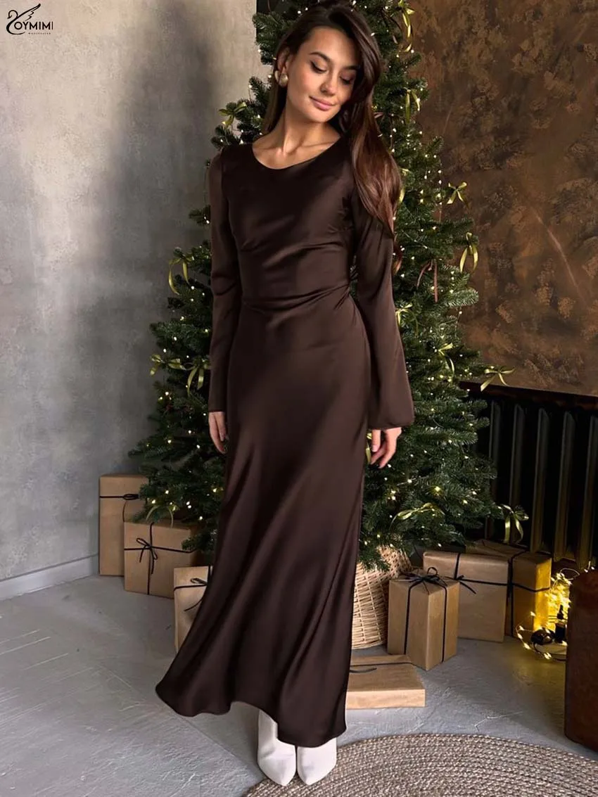 Oymimi Elegant Brown O-Neck Women's Dress Fashion Long Sleeve Slim Simple Dresses Casual Straight Ankle-Length Dresses Female
Oymimi Elegant Brown O-Neck Women's Dress Fashion Long Sleeve Slim Simple Dresses Casual Straight Ankle-Length Dresses Female
