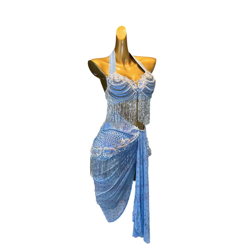Latin Dance Costume AB Stone Female Adult Children High-End Customized Pearl String Chain Silver Tassel Samba Performance Dress
Latin Dance Costume AB Stone Female Adult Children High-End Customized Pearl String Chain Silver Tassel Samba Performance Dress
