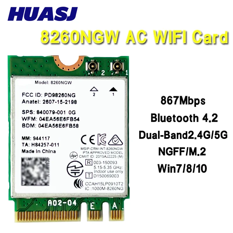 Wireless-AC 8260 8260NGW 8260ac NGFF M.2 Dual Band Card 802.11a/b/g/n/ac 867mbps BT 4.2 Wifi module Network Card
Wireless-AC 8260 8260NGW 8260ac NGFF M.2 Dual Band Card 802.11a/b/g/n/ac 867mbps BT 4.2 Wifi module Network Card