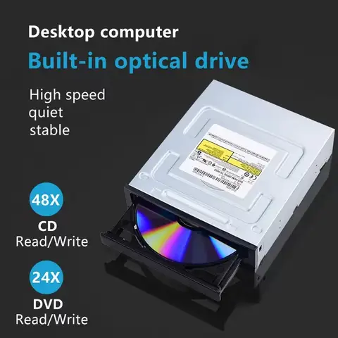 24X Internal Sata CD/DVD Burner, Optical Drive for PC Chassis, Built-in DVD drive for 5.25-inch tower ·for Windows/Linux/macOS