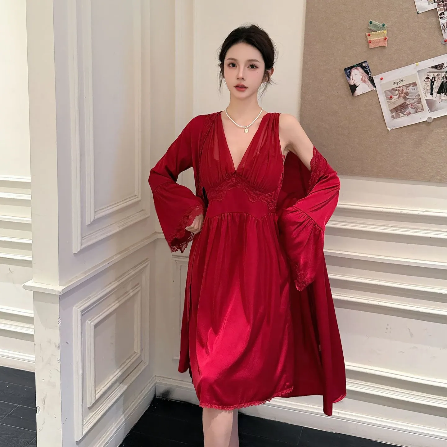 Backless Nightgowns Pajamas Solid Color Lace Cardigan Robe Homewear Night Dress Silk Robes for Women Sleepwear
Backless Nightgowns Pajamas Solid Color Lace Cardigan Robe Homewear Night Dress Silk Robes for Women Sleepwear