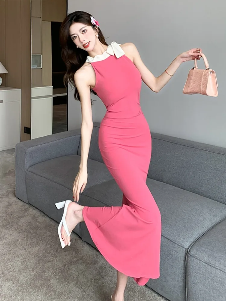 2024 Pink Elegant Bow Neck-mounted Long Dress Women Fashion Chic Casual Ruffled Dress Summer Korean Vintage Festival Party Dress
2024 Pink Elegant Bow Neck-mounted Long Dress Women Fashion Chic Casual Ruffled Dress Summer Korean Vintage Festival Party Dress