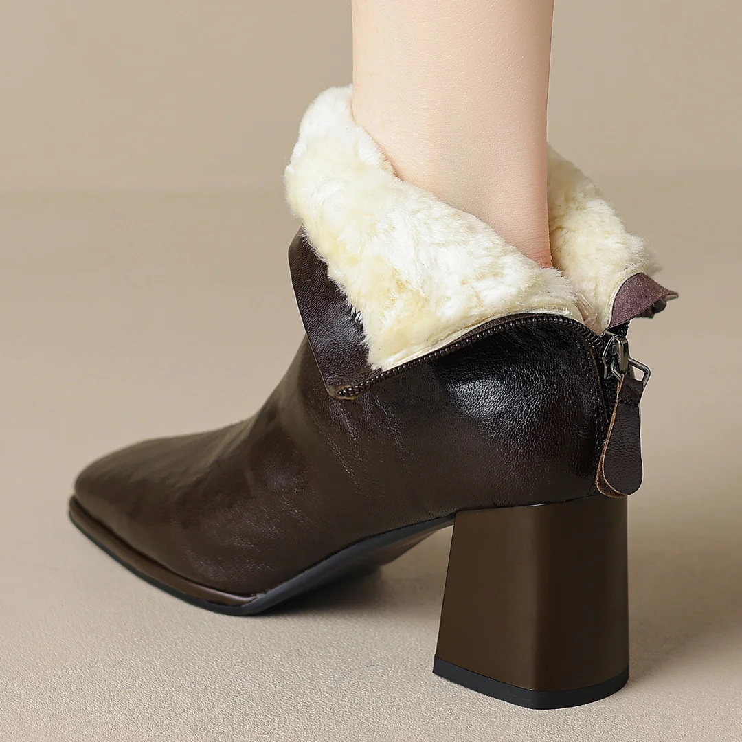 Women's pleated sheepskin square toe back zip wool inside winter ankle snow boots elegant ladies 6.5cm thick high heel booties
Women's pleated sheepskin square toe back zip wool inside winter ankle snow boots elegant ladies 6.5cm thick high heel booties