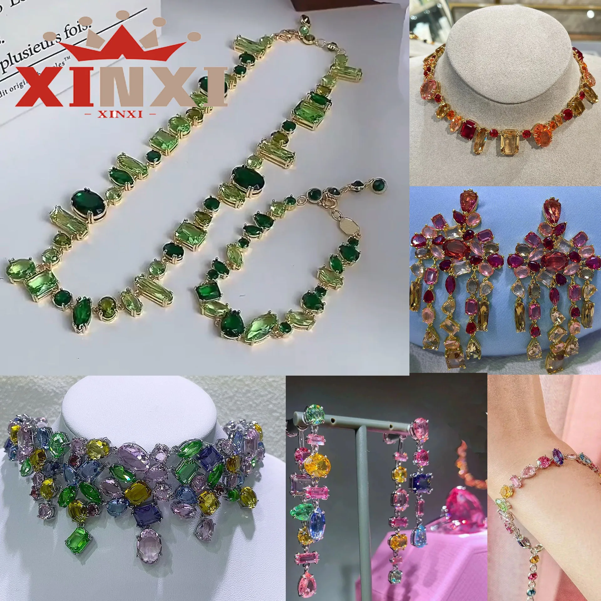 Original Candy Pink Green Blue Crystal Fashion Exquisite Charms Fine High Jewelry Sets Necklace Earrings Bracelet Christmas Gift
Original Candy Pink Green Blue Crystal Fashion Exquisite Charms Fine High Jewelry Sets Necklace Earrings Bracelet Christmas Gift