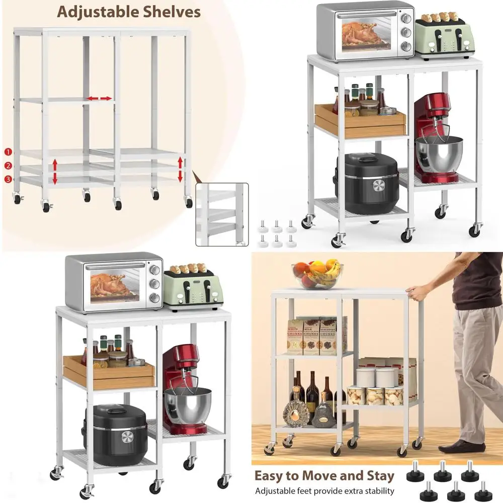 Кухонная тележка на колесиках с кофейной станцией, 4-ярусной полкой для духовки, полкой для хранения, приставным столиком - Снежно-белый
Кухонная тележка на колесиках с кофейной станцией, 4-ярусной полкой для духовки, полкой для хранения, приставным столиком - Снежно-белый