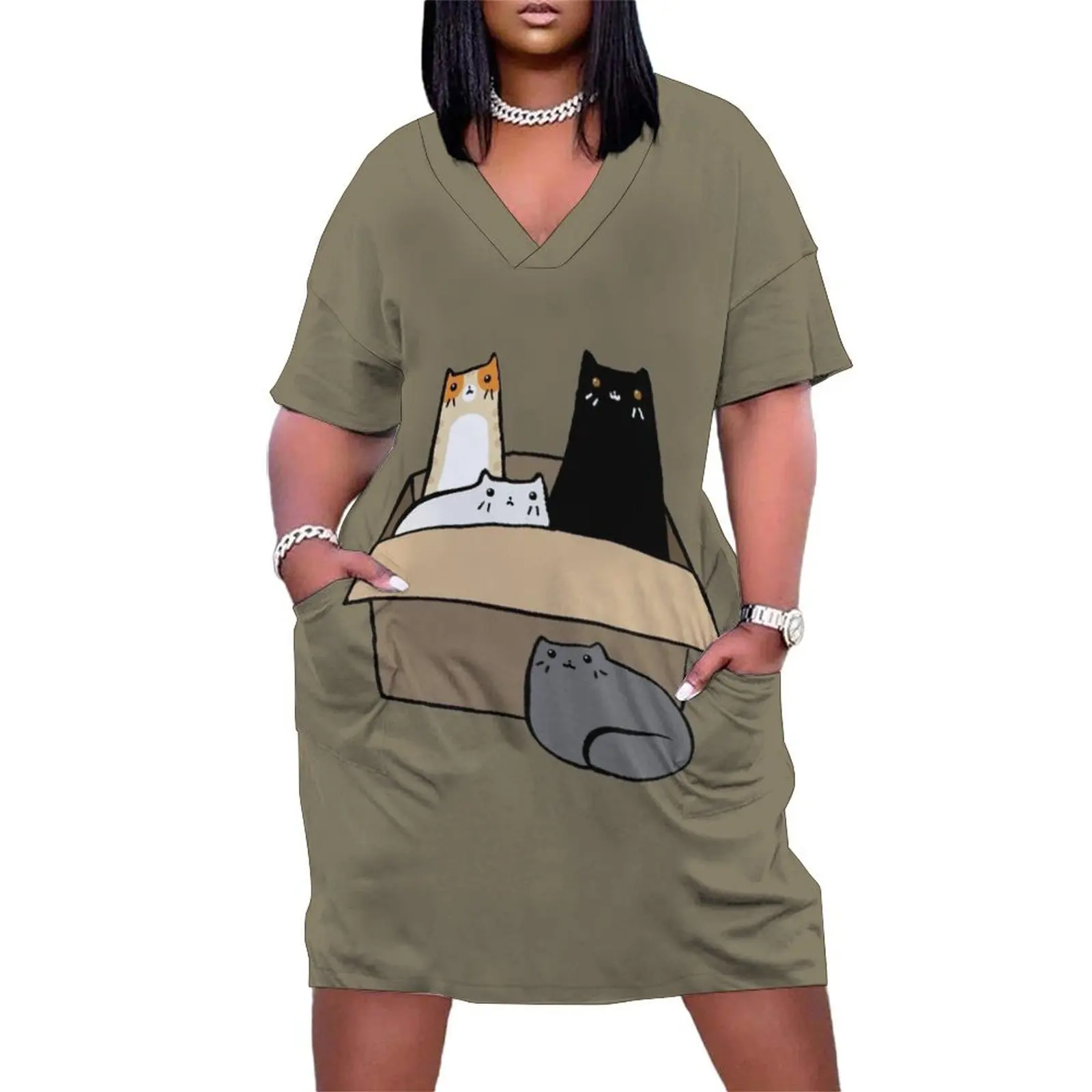 Cats in a Box Loose Pocket Dress Elegant gown Women's summer dress women dresses
Cats in a Box Loose Pocket Dress Elegant gown Women's summer dress women dresses