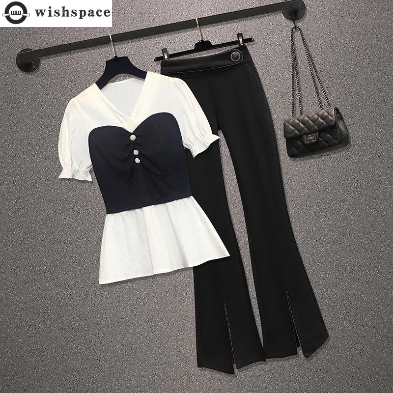 2022 Summer New Elegant Women's Pants Set Fashion Stitching Chiffon Shirt Top Wide Leg Trousers Two-piece Set Female Tracksuit
2022 Summer New Elegant Women's Pants Set Fashion Stitching Chiffon Shirt Top Wide Leg Trousers Two-piece Set Female Tracksuit