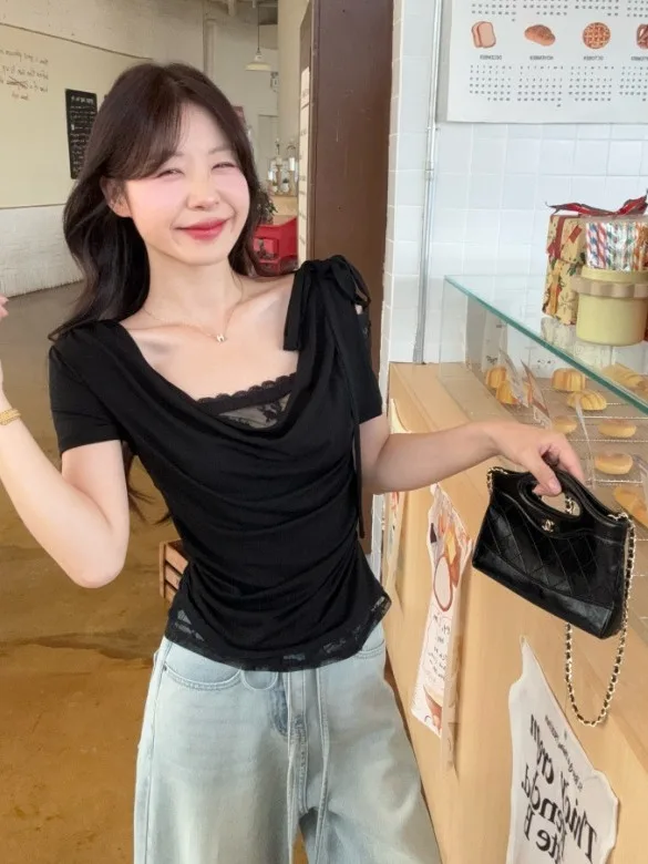 plus Size Women's Lace Splice Short Sleeve T-Shirt Summer New Style Waist Cinching Chic Top Korean Style Commute Lace Blend
plus Size Women's Lace Splice Short Sleeve T-Shirt Summer New Style Waist Cinching Chic Top Korean Style Commute Lace Blend
