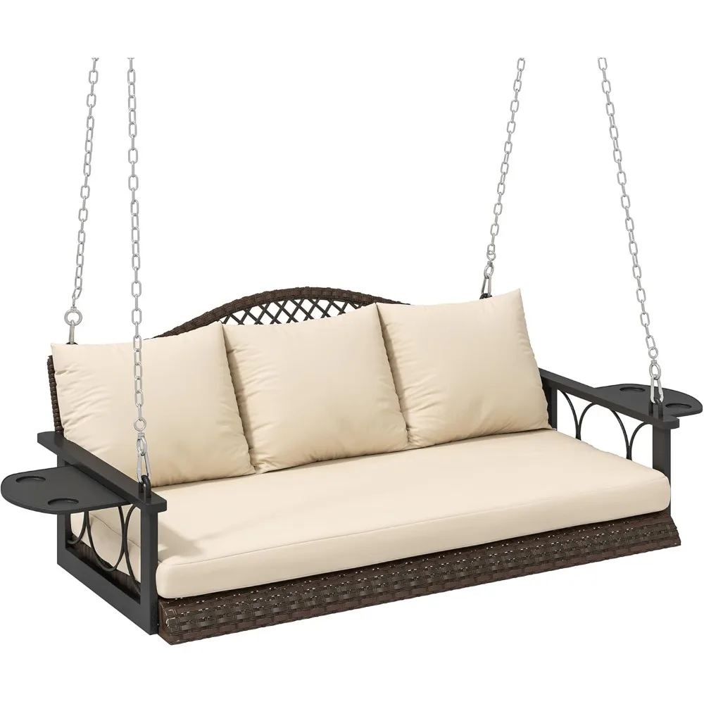 3 Person Wicker Porch Swing Chair Heavy Duty 800 LBS with Cup Holder, 57 Inch Outdoor Rattan Patio Hanging Swing Bench
3 Person Wicker Porch Swing Chair Heavy Duty 800 LBS with Cup Holder, 57 Inch Outdoor Rattan Patio Hanging Swing Bench