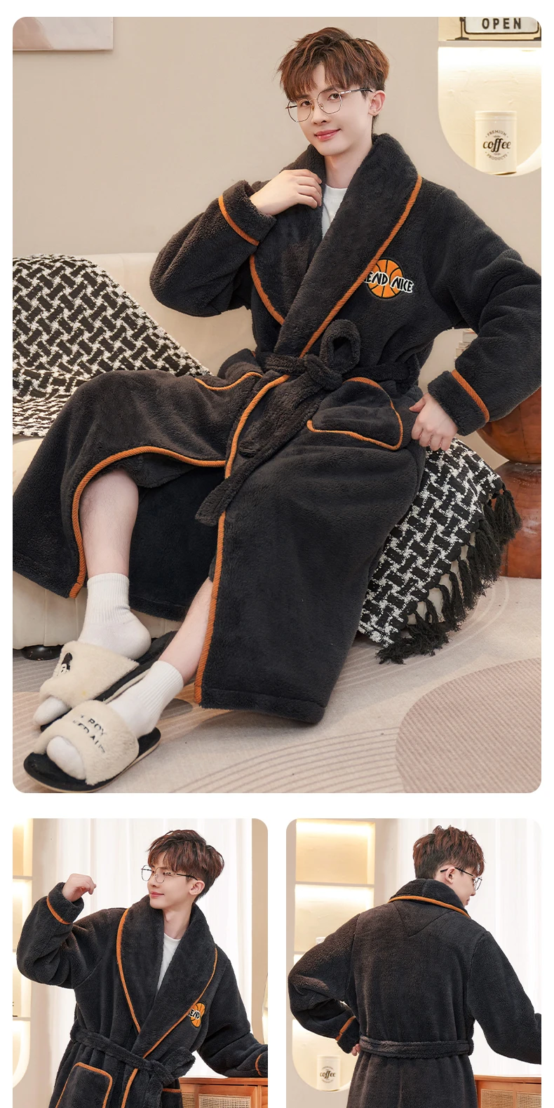 Bata de dormir larga y gruesa de lana coral para hombre, ropa de casa de invierno, pijama, camisón, tela suave, cómoda y tran... Bata de dormir larga y gruesa de lana coral para hombre, ropa de casa de invierno, pijama, camisón, tela suave, cómoda y tran...