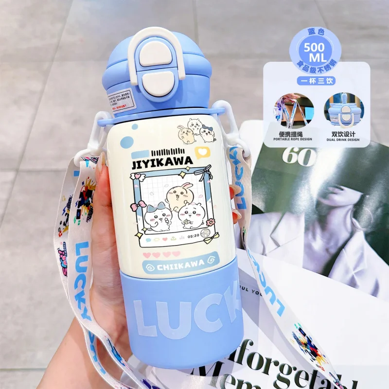 Chiikawa 500ml Insulated Water Cup Stainless Steel Three-Way Drink Design with Shoulder Strap for Fans Perfect for hot cool
Chiikawa 500ml Insulated Water Cup Stainless Steel Three-Way Drink Design with Shoulder Strap for Fans Perfect for hot cool