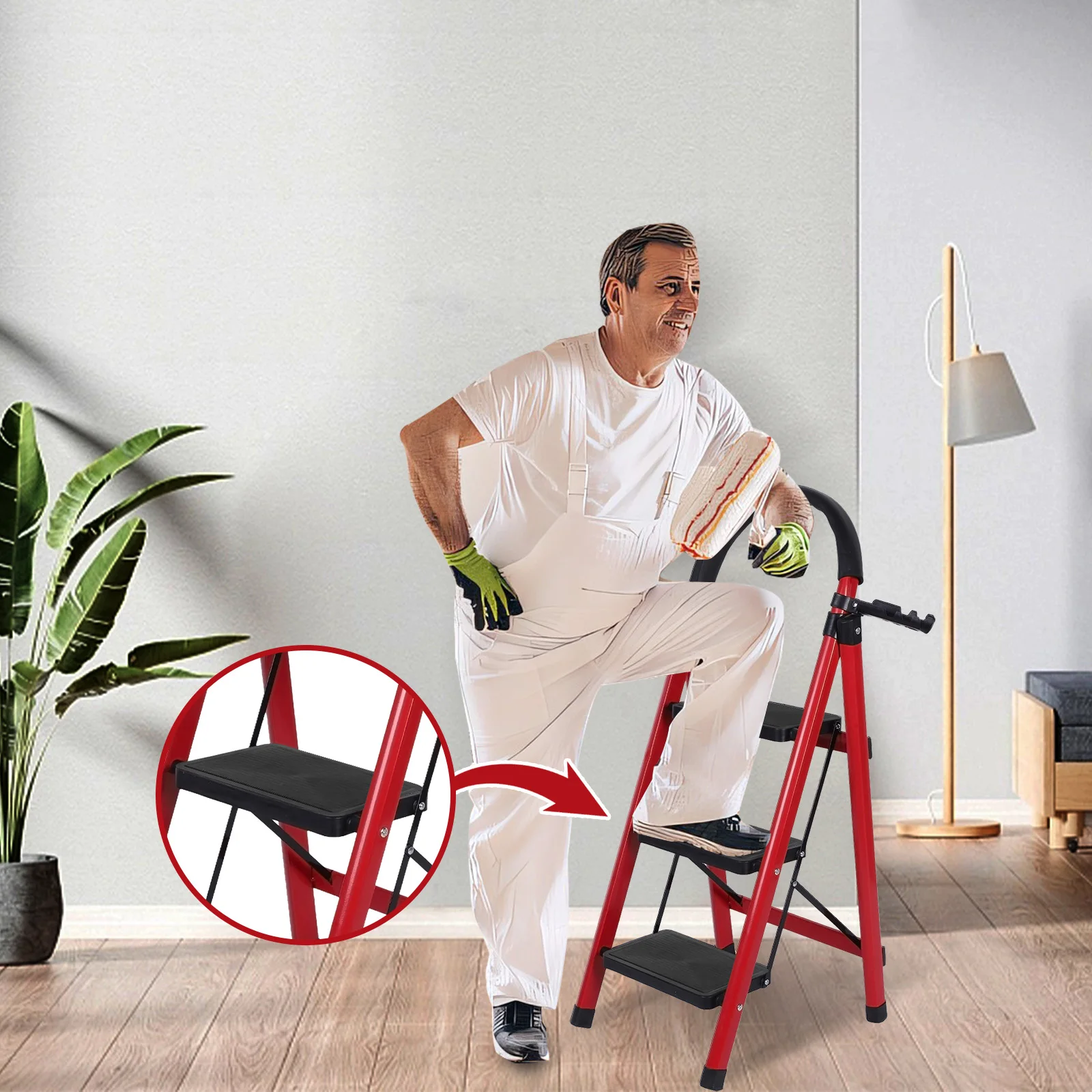 3 Step Folding Ladder Sturdy Steel Ladder 330LBS Capacity W/Hand Rail Wide Platform Steps for RV Attic Daily Use at Home
3 Step Folding Ladder Sturdy Steel Ladder 330LBS Capacity W/Hand Rail Wide Platform Steps for RV Attic Daily Use at Home