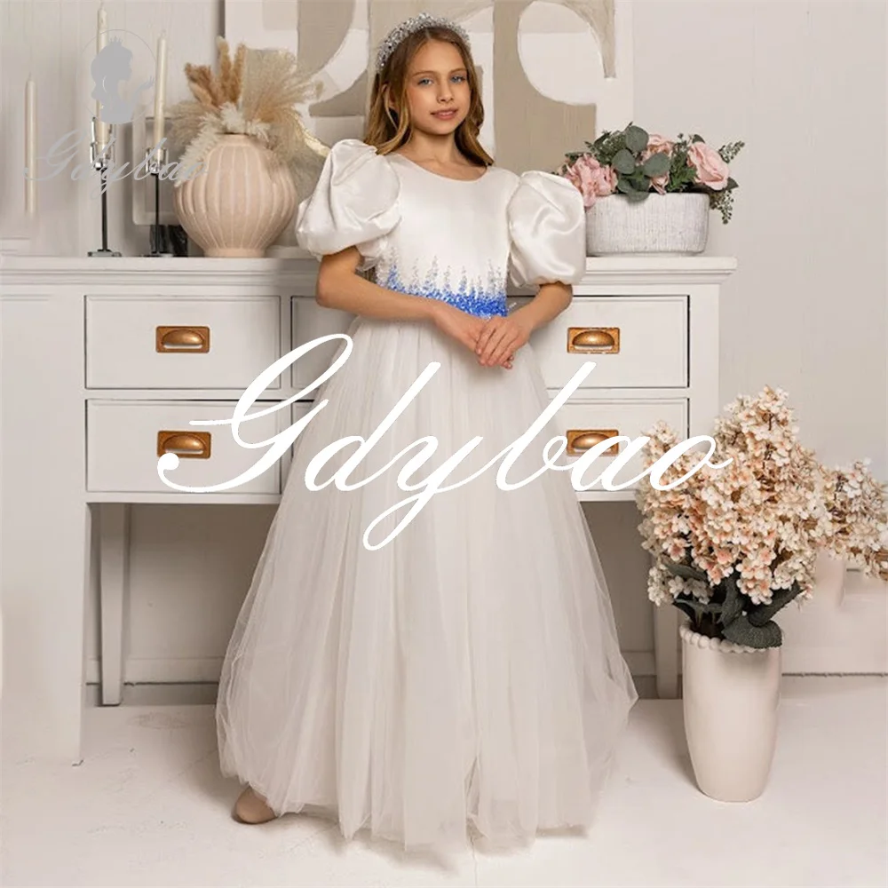 Luxury Crystals O Neck Puff Sleeve A Line Flower Girl Dress Pleat Floor Length Formal First Communion Dress Customized 2025 New
Luxury Crystals O Neck Puff Sleeve A Line Flower Girl Dress Pleat Floor Length Formal First Communion Dress Customized 2025 New