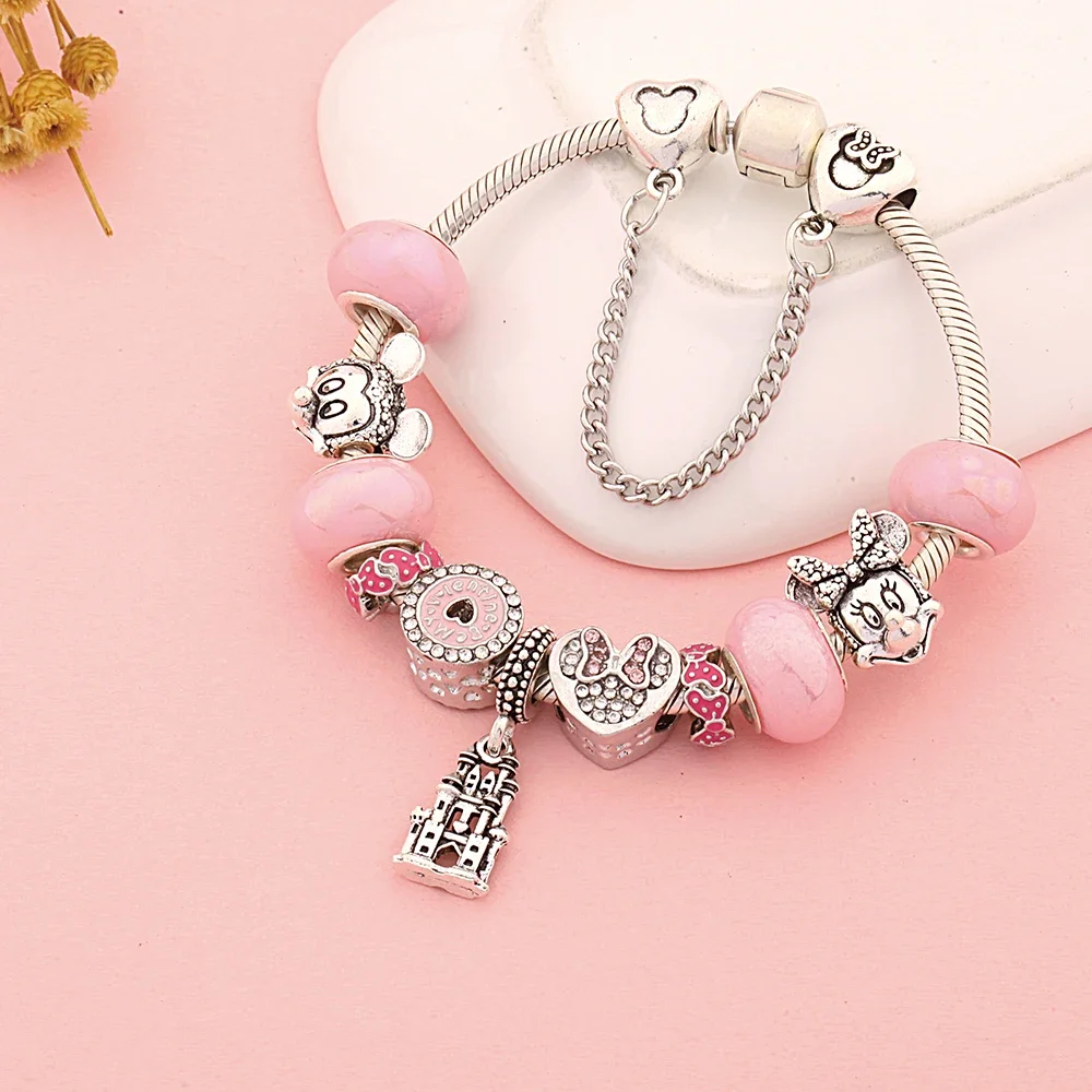 Trendy Pink Crystal Enamel Disney Cartoon Charm Bracelets Cute Heart Mickey Minnie DIY Beads Bracelets Jewelry Gift for Women
Trendy Pink Crystal Enamel Disney Cartoon Charm Bracelets Cute Heart Mickey Minnie DIY Beads Bracelets Jewelry Gift for Women