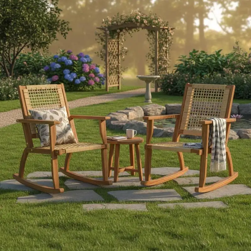 Outdoor Lawn Rocking Chair Set of 2, Acacia Wood Patio Rocking Chairs with Wicker Back and Seat for Garden, Khaki
Outdoor Lawn Rocking Chair Set of 2, Acacia Wood Patio Rocking Chairs with Wicker Back and Seat for Garden, Khaki