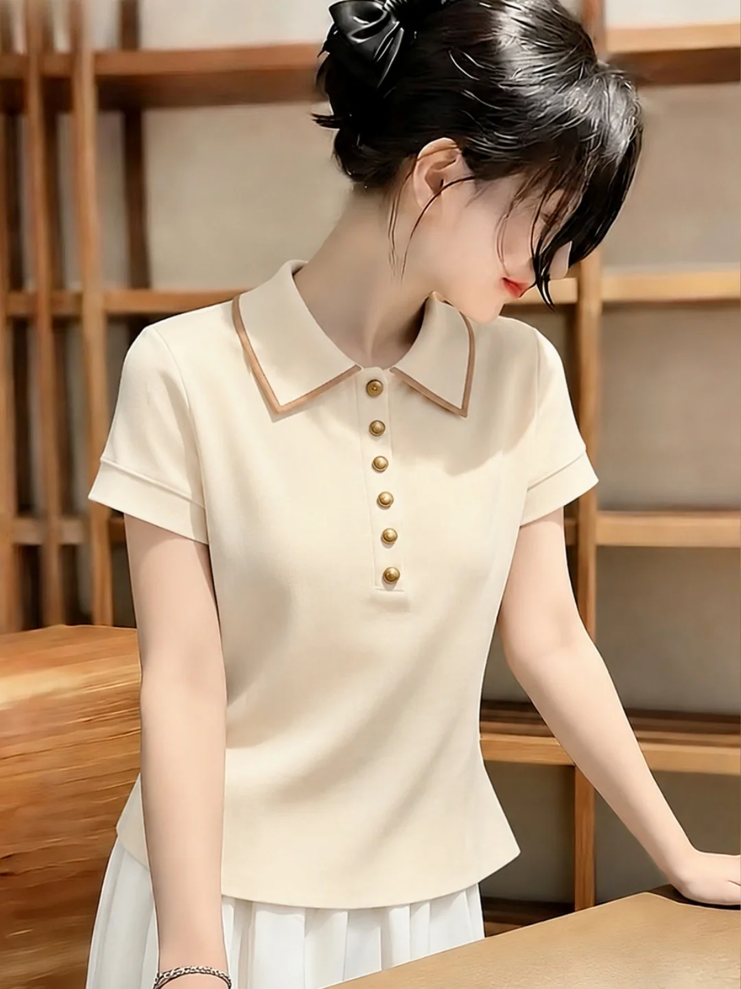 Summer Fashion Commute Neck Short Sleeve T-Shirt Women's Slim Fit Casual Contrast Color Top Soft Korean Style Silk
Summer Fashion Commute Neck Short Sleeve T-Shirt Women's Slim Fit Casual Contrast Color Top Soft Korean Style Silk